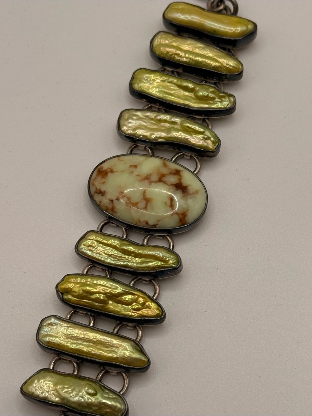Green Pearl and Stone Statement Bracelet